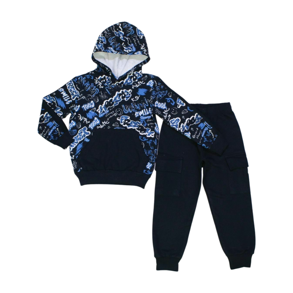 Conjunto Moletom Masculino Estampado Street com Bolso e Capuz