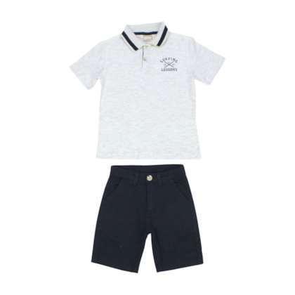 Conjunto Polo Bordada Surfing e Bermuda Sarja 13910 - Milon