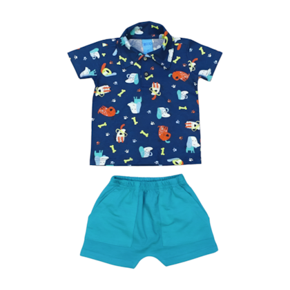 Conjunto Polo Estampada Bichos e Bermuda Moletom 402313 - Bito
