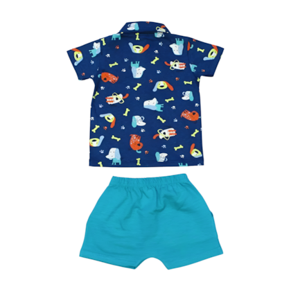 Conjunto Polo Estampada Bichos e Bermuda Moletom 402313 - Bito