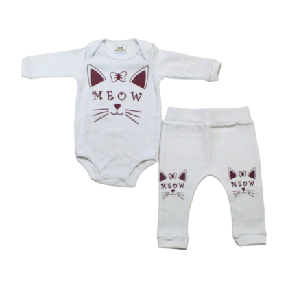 Kit Body e Mijão Feminino Estampado Meow 1182/83 - Bebê Precioso