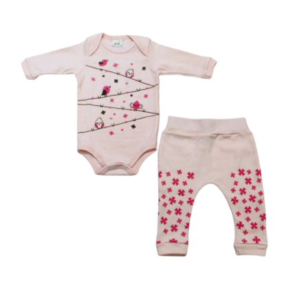 Kit Body e Mijão Feminino Estampado Passarinhos 1172/73 - Bebê Precioso 