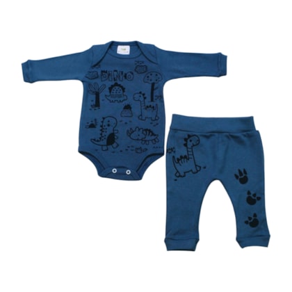 Kit Body e Mijão Masculino com Silk Dinossauros 1410 - Bebê Precioso