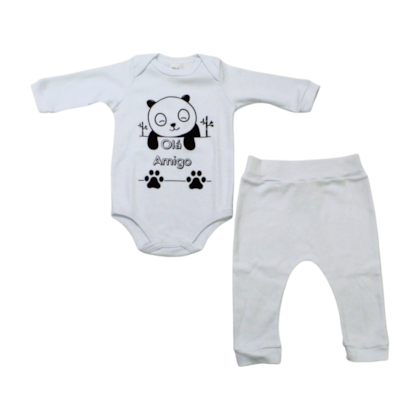 Kit Body e Mijão Masculino Estampado Panda 1198/99 - Bebê Precioso