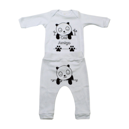 Kit Body e Mijão Masculino Estampado Panda 1198/99 - Bebê Precioso