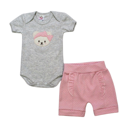 Kit Body e Shorts Bolinhas Feminino 754 - Baby Bee 