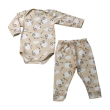 Kit Body Manga Longa e Mijão Térmico Ovelhinhas 2 Peças 0341 - Everly