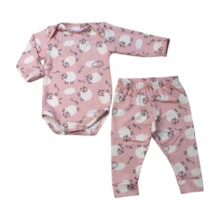 Kit Body Manga Longa e Mijão Térmico Ovelhinhas 2 Peças 0341 - Everly