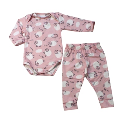 Kit Body Manga Longa e Mijão Térmico Ovelhinhas 2 Peças 0341 - Everly
