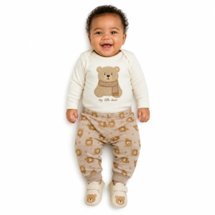 Kit Colan Manga Longa e Mijão Urso Bordado 28956 - Angerô