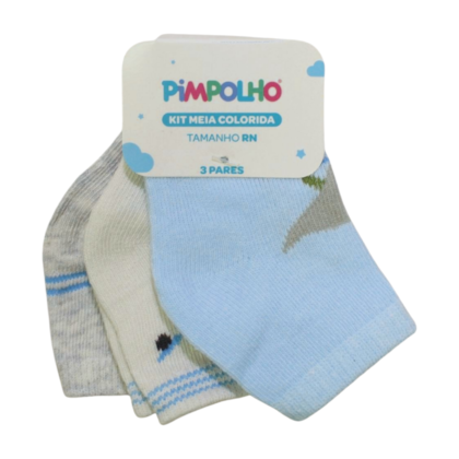 Kit Meia Masculina Estampada Sortidas 3 Peças 300695 Tamanho Recém-Nascido - Pimpolho