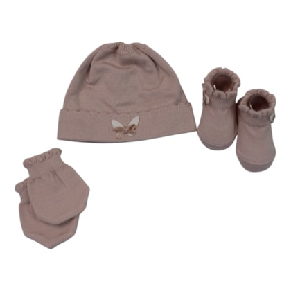 Kit Touca, Sapatinho e Luva Feminino Tamanho Único 6359 3 Peças - Pimpolho