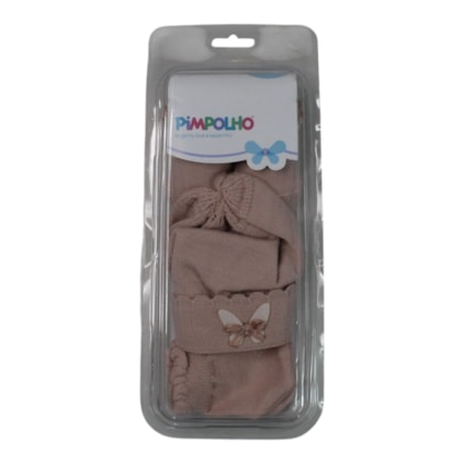 Kit Touca, Sapatinho e Luva Feminino Tamanho Único 6359 3 Peças - Pimpolho