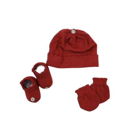 Kit Touca, Sapatinho e Luva  Tamanho Único 6355 3 Peças - Pimpolho