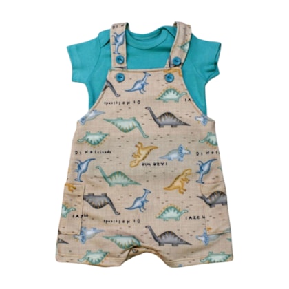 Macacão Curto Estampado Dino com Camiseta Masculino 2 Peças 33102 - Iaze