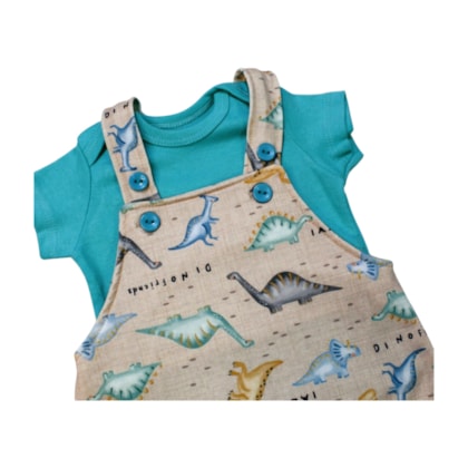 Macacão Curto Estampado Dino com Camiseta Masculino 2 Peças 33102 - Iaze