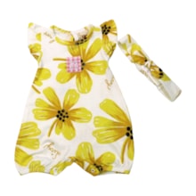 Macacão Curto Feminino Estampado Flores com Faixa de Cabelo 9238 - Livy  