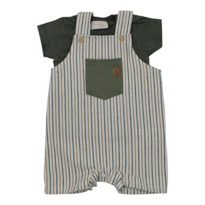 Macacão Curto Listrado com Camiseta 2 Peças 8615 - Serelepe