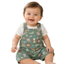Macacão Curto Masculino Estampado Bichos com Camiseta 2 Peças 35120 - Iaze