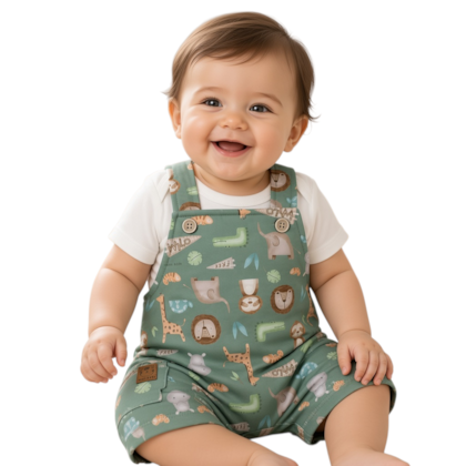 Macacão Curto Masculino Estampado Bichos com Camiseta 2 Peças 35120 - Iaze
