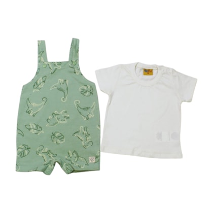 Macacão Curto Masculino Estampado Dino com Camiseta 2 Peças 25213 - Rollu    