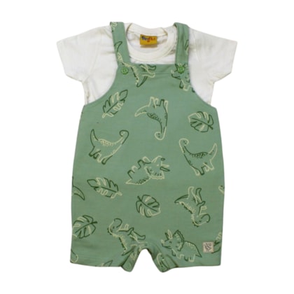 Macacão Curto Masculino Estampado Dino com Camiseta 2 Peças 25213 - Rollu    