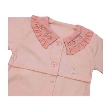 Macacão Feminino Malha Longo Bordado Gola Flores - 132119 - Sonho Mágico 