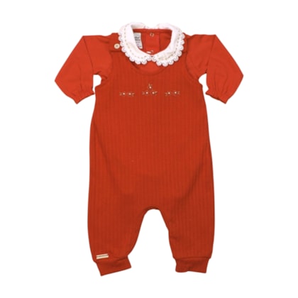 Macacão Feminino Malha Longo Nervuras Bordado Flores - 132147 - Sonho Mágico