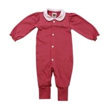 Macacão Malha Longo Gola Bordado Flores 11100112 - Aconchego do Bebê