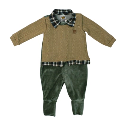 Macacão Plush Masculino com Xadrez 11100076 - Aconchego do Bebê