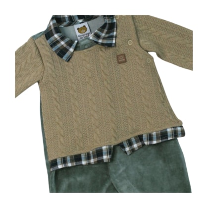 Macacão Plush Masculino com Xadrez 11100076 - Aconchego do Bebê