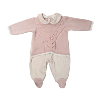 Macacão Suedine Longo com  Tricô Feminino 7171 - Beth Bebê