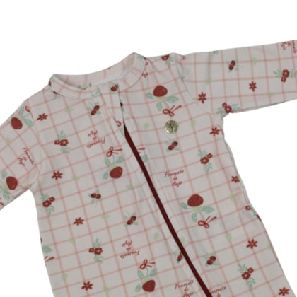 Macacão Suedine Longo com Ziper Estampado Cerejas  26394 - Presente de Anjo