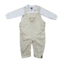 Macacão Tecido Longo Masculino Urso Bordado com Colan 2 Peças 11100093 - Aconchego  do Bebê