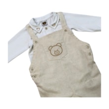 Macacão Tecido Longo Masculino Urso Bordado com Colan 2 Peças 11100093 - Aconchego  do Bebê