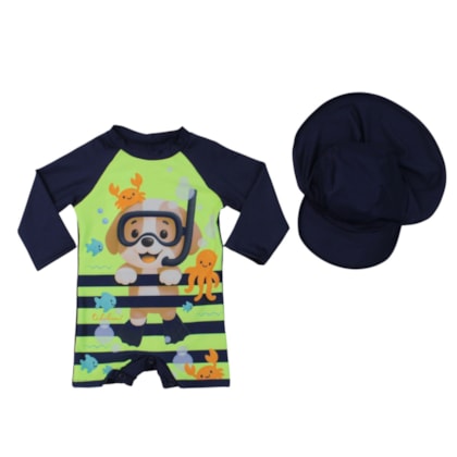 Macacão Térmico Masculino com Chapéu Estampa Cachorro 43963 - Kamylus