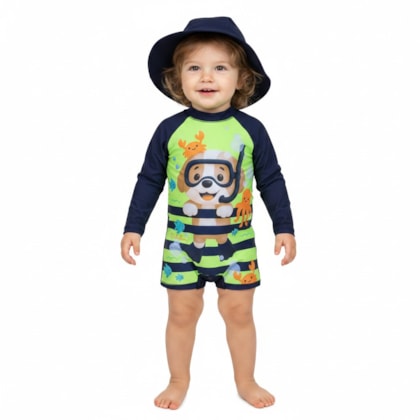Macacão Térmico Masculino com Chapéu Estampa Cachorro 43963 - Kamylus