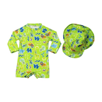 Macacão Térmico Masculino Estampado Bichos com Capéu 2 Peças  43824 - Kamylus