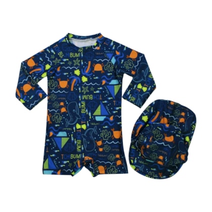 Macacão Térmico Masculino Estampado Fundo do Mar com Chapéu 43866 - Kamylus