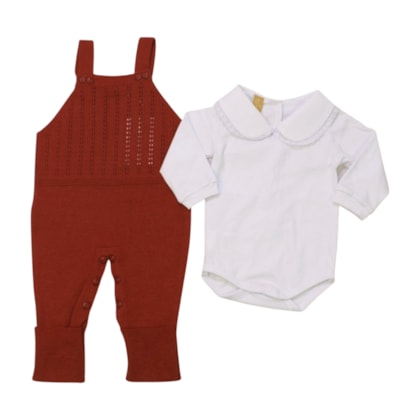 Macacão Tricô Feminino com Body Manga Longa 2 Peças 20064 - Arcobaleno