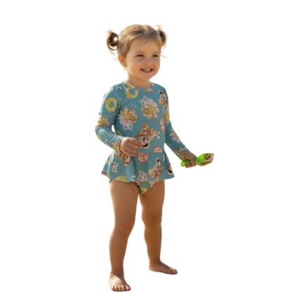 Maiô Manga Longa com Babado Estampado Piscina 54039 - Kamylus