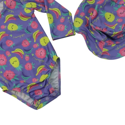 Maiô Manga Longa Estampado Frutas com Chapéu 2 Peças 54041 - Kamylus