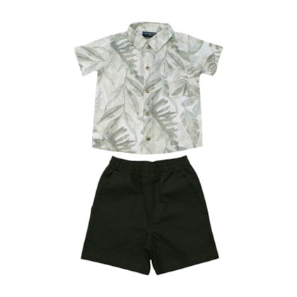 Masculino Camisa Estampada Folhas e Bermuda Sarja 405486 - Vrasalon