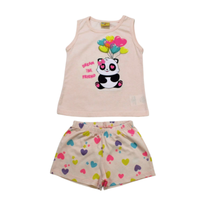 Pijama Curto Cavado Feminino Estampa Panda Brilha no Escuro 22196 - Rollu 