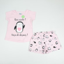 Pijama Curto Feminino Estampa Pinguim Brilha no Escuro 42600 - Pulla Bulla