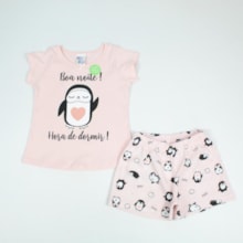 Pijama Curto Feminino Estampa Pinguim Brilha no Escuro 42600 - Pulla Bulla