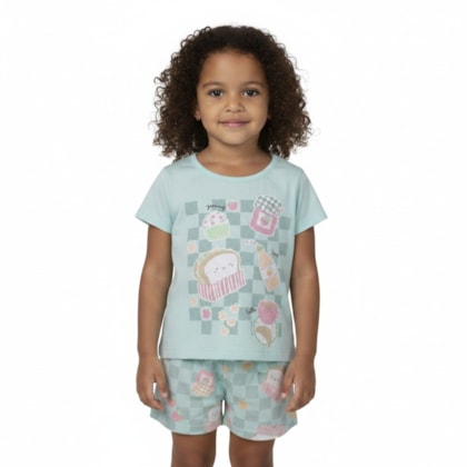 Pijama Feminino Curto Estampado Lanches Brilha no Escuro 27267 - Brandili