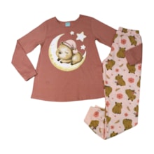 Pijama Longo Feminino Estampa  Capivara Brilha no Escuro 1001643 - Kyly