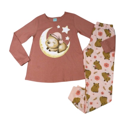 Pijama Longo Feminino Estampa  Capivara Brilha no Escuro 1001643 - Kyly