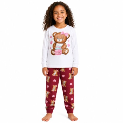 Pijama Longo Feminino Estampa Ursa Brilha no Escuro 1001644 - Kyly